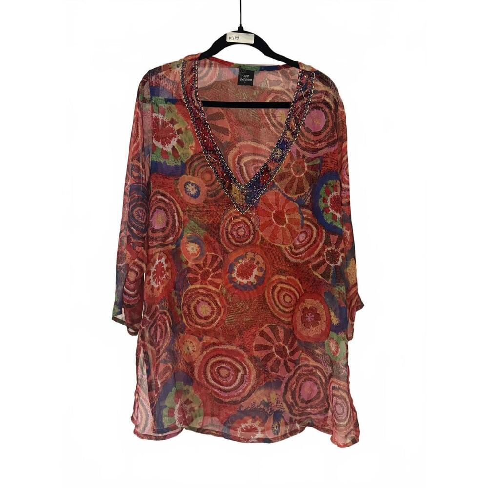 Y2K Red Sheer Beaded Psychadelic Tunic